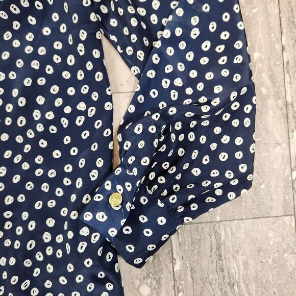 🇬🇪🍑Vintage Schrader Blue Buttoned Front Long Sleeve Dress Size 10 - Picture 8 of 10